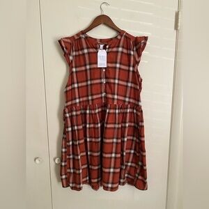 Plaid Flutter Sleeve Dress Size large